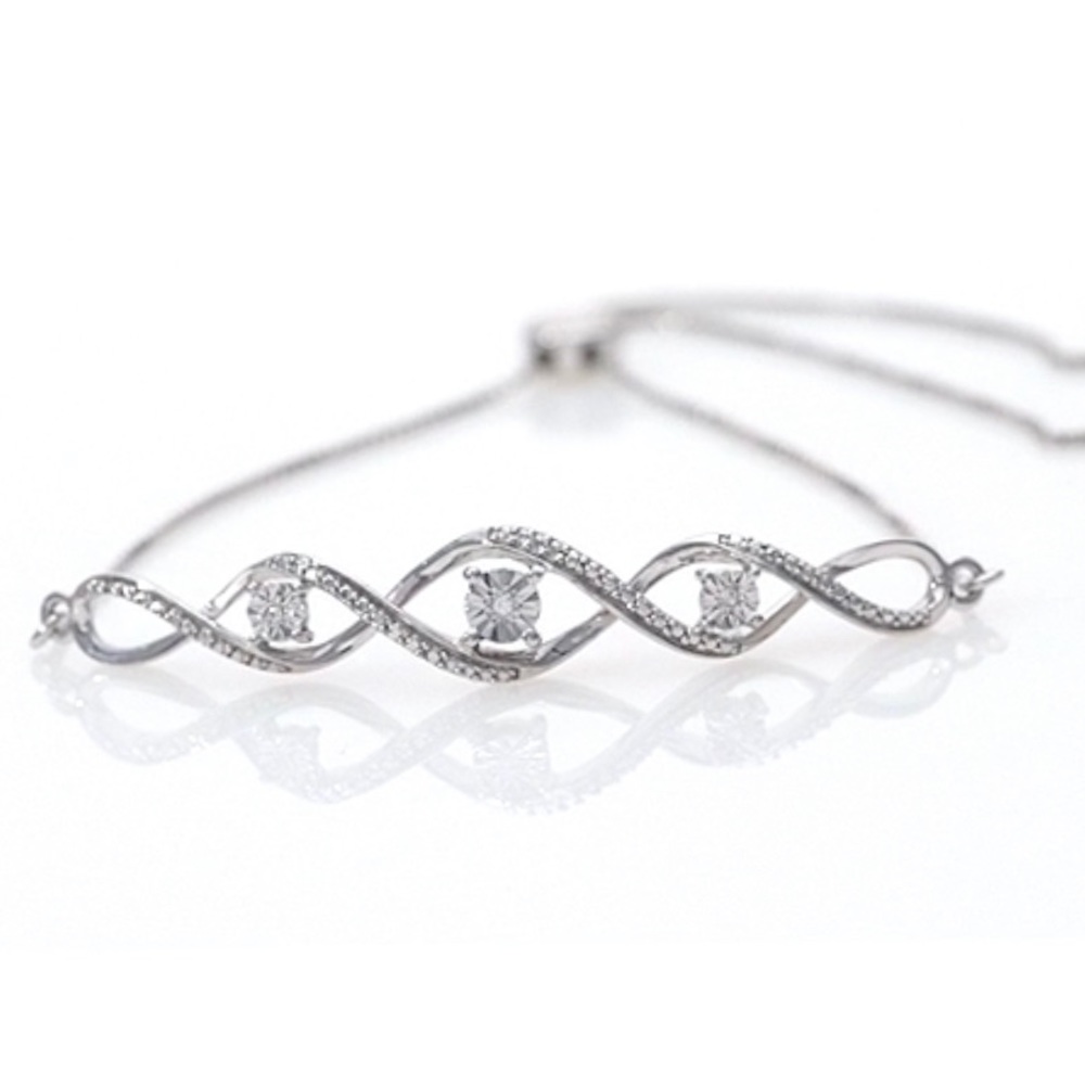 Diamond Accent Three Stone Cascading Infinity Bolo Bracelet